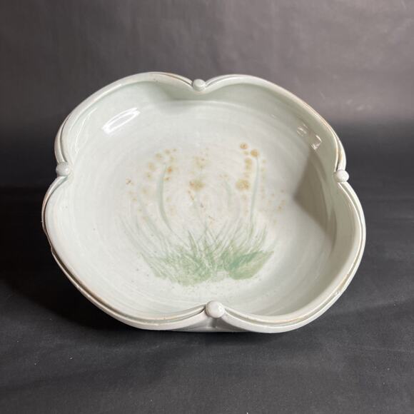 Handmade Bowl-Scalloped Edge-Watercolor-Japanes-Boho Ceramic Centerpiece – 10″ - Picture 1 of 13